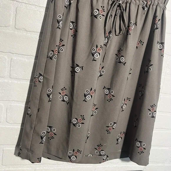 LOFT Womens Dress Taupe Gray Floral Tunic Drawstring Waist Bohemian Small - Picture 5 of 9